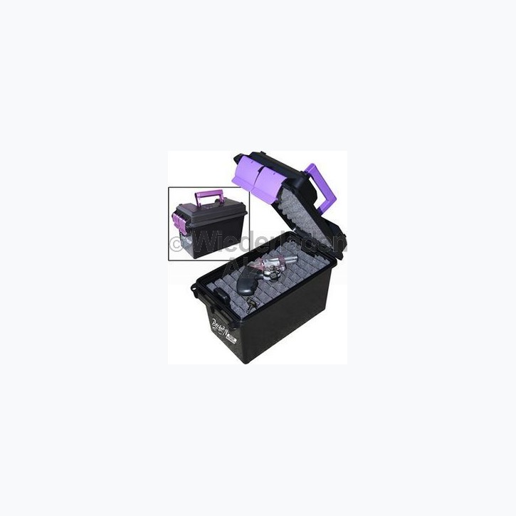 MTM Waffen- und Zubehörtransportbox, Innenmaße 27,5 x 15 x 18 cm, Farbe schwarz mit lila Griffen, Art.-Nr.: HCC-25