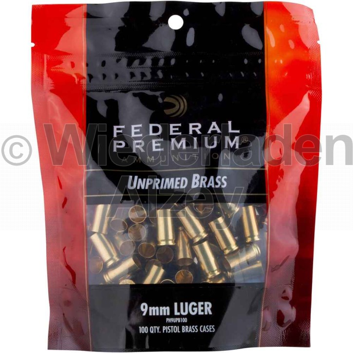 9 mm Para Federal Hülsen, bereits mit Federal 100, Small Pistol Zündhütchen gezündert, Art.-Nr.: UP9EP