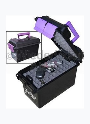 MTM Waffen- und Zubehörtransportbox, Innenmaße 27,5 x 15 x 18 cm, Farbe schwarz mit lila Griffen, Art.-Nr.: HCC-25