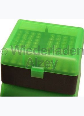 100er MTM Patronenbox, grün / schwarz, Größe RS für .17 / .222 / .223 ..., Art.-Nr.: RS-100-16T